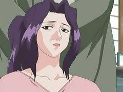 Old sensei plays with her giant manga porn boobs